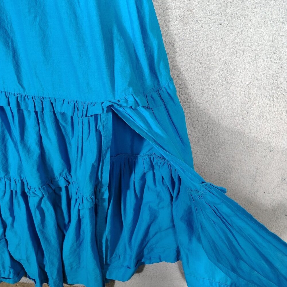 Black Halo Zinnia Maxi Dress Women's L Blue Tiered Ruffle Front Slit Sleeveless - Picture 3 of 12